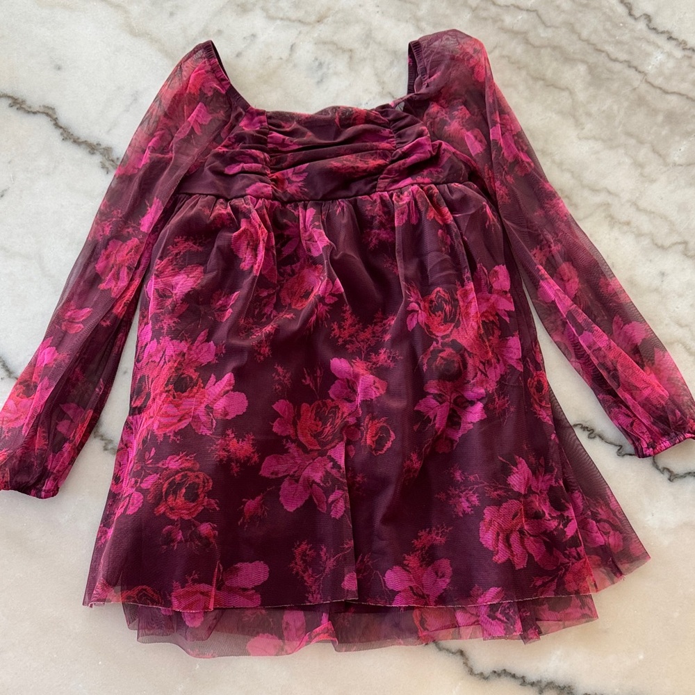 GAP Floral Burgundy and Pink Kids Dress